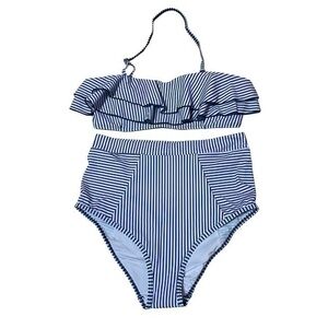 Misassy Flounce Bandeau Bikini Top With High Waisted Cheeky Swimsuit Bottom - M